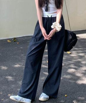チェック柄ワイドパンツハイウエスト春夏服 送料無料 即日発送-5