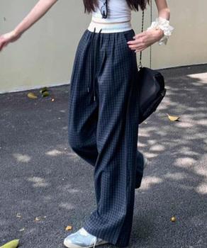 チェック柄ワイドパンツハイウエスト春夏服 送料無料 即日発送-6