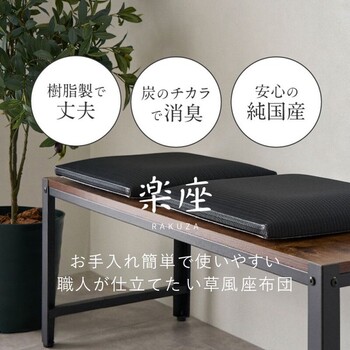日本製 水拭きできるい草風座布団 炭入り 楽座 らくざ ブラック 約39×39cm 送料無料-3
