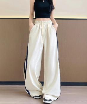 ワイドパンツ 配色 サイドライン 春夏 送料無料 即日発送-2