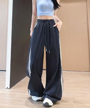 ワイドパンツ 配色 サイドライン 春夏 送料無料 即日発送-6