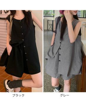 ノースリーブジレショートパンツセット夏服 送料無料 即日発送-1