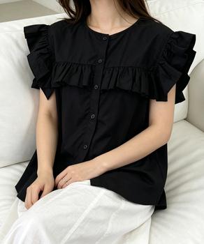 レディースフリルブラウス 半袖シャツ夏服 送料無料 即日発送-2