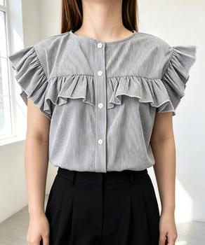 レディースフリルブラウス 半袖シャツ夏服 送料無料 即日発送-4