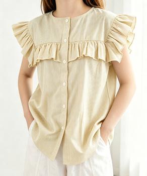 レディースフリルブラウス 半袖シャツ夏服 送料無料 即日発送-5