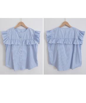 レディースフリルブラウス 半袖シャツ夏服 送料無料 即日発送-8