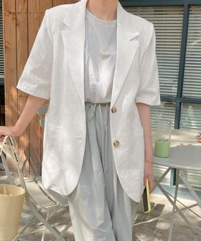 麻混風テーラードジャケットレディース夏服 送料無料 即日発送-4