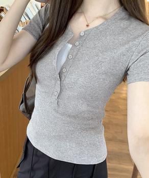 ヘンリーネックTシャツワンポイントロゴt 送料無料 即日発送-6
