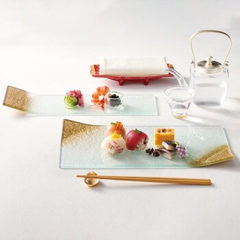 金彩 板ガラス 皿 長角隅吹上 送料無料-1