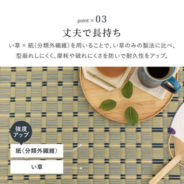 カーペット い草カーペット  本間6畳 柄上敷き 花ござ 市松柄風 清澄 せいちょう ブルー 江戸間 本間 送料無料-4