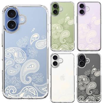 iPhone17 ケース クリア ペイズリー 柄 クリーム色 スマホケース 側面ソフト 背面ハード ハイブリッド 送料無料-1