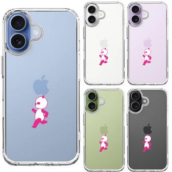 iPhone17 ケース クリア ピンク Panda パンダ 小走り スマホケース 側面ソフト 背面ハード ハイブリッド 送料無料-1