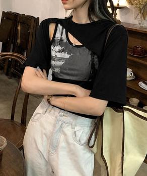 レイヤードタンク付きTシャツカットアウト 送料無料 即日発送-3