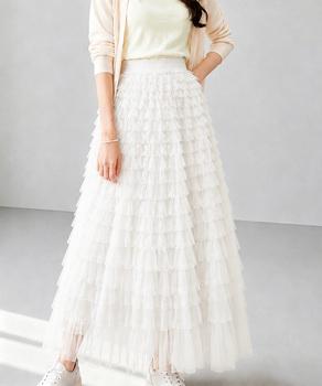 チュールティアードスカート ハイウエスト 華やか多層チュールフリルスカート上品ロングスカート 送料無料 即日発送-3