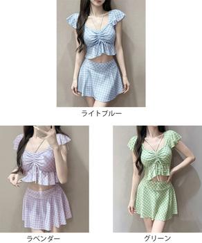 フリルセパレート水着2点セットチェック柄 送料無料 即日発送-1