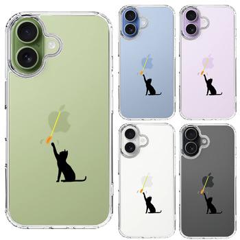 iPhone17 ケース クリア にゃんこ 猫じゃらし スマホケース 側面ソフト 背面ハード ハイブリッド  送料無料-1