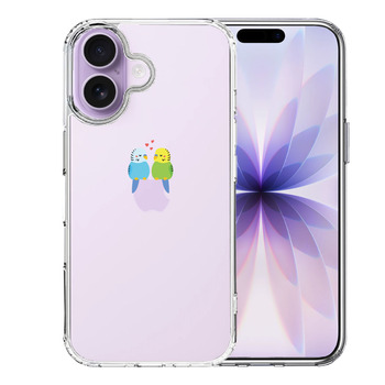 iPhone17 ケース クリア インコ カップル LOVE ラブ スマホケース 側面ソフト 背面ハード ハイブリッド  送料無料-0