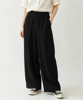 綿麻風ワイドパンツ レディース きれいめ 送料無料 即日発送-2
