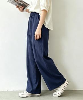 綿麻風ワイドパンツ レディース きれいめ 送料無料 即日発送-5