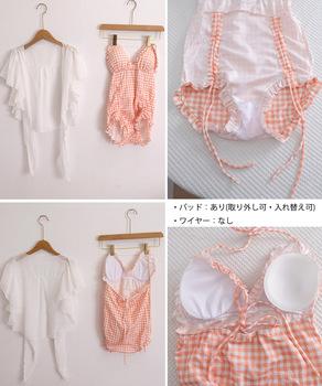 カーディガン付きワンピース水着2点セット　水着セット レディース ワンピース水着 ギンガムチェック 送料無料 即日発送-6