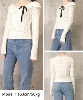 カットソー ドット柄 長袖トップス 春秋 送料無料 即日発送-7