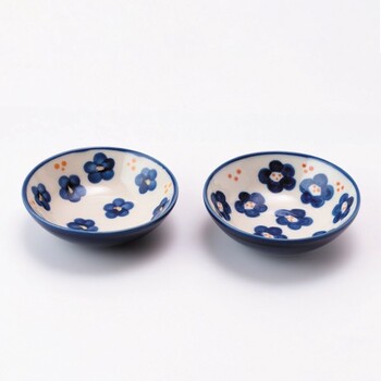 手描き 丸 小鉢 藍小花 菊花 変わり十草 青海波 3個セット 送料無料-14