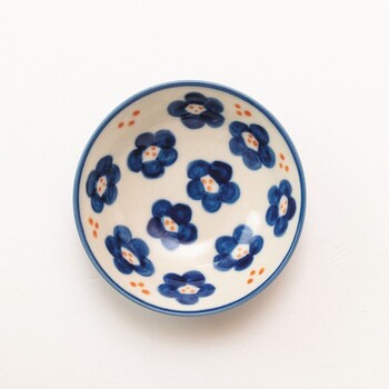 手描き 丸 小鉢 藍小花 菊花 変わり十草 青海波 3個セット 送料無料-1