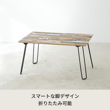 スクラップウッドテーブル 60 幅60cm 折りたたみ 机 つくえ モダン 木製 ヴィンテージ インテリア 送料無料-7