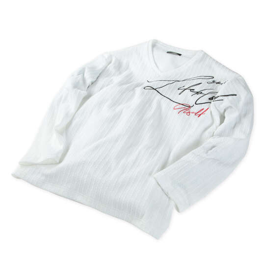 大きいサイズ in the attic ケーブルジャガードロゴ刺繍長袖VネックTシャツ 3L 4L 5L 6L オフホワイト ラッピング可 送料無料 即日発送-4