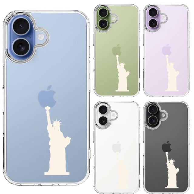 iPhone17 ケース クリア 自由の女神 ホワイト スマホケース 側面ソフト 背面ハード ハイブリッド 送料無料-0