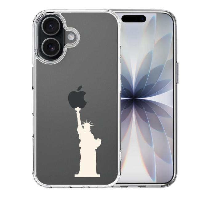 iPhone17 ケース クリア 自由の女神 ホワイト スマホケース 側面ソフト 背面ハード ハイブリッド 送料無料-1