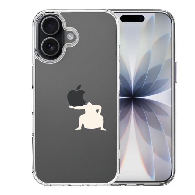 iPhone17 ケース クリア おすもうさん 土俵入り 白 スマホケース 側面ソフト 背面ハード ハイブリッド  送料無料-0
