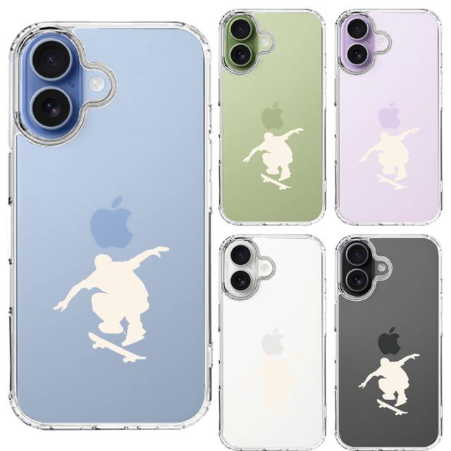 iPhone17 ケース クリア スケートボード ホワイト スマホケース 側面ソフト 背面ハード ハイブリッド 送料無料-1