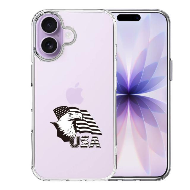 iPhone17 ケース クリア 白頭鷲 星条旗 スマホケース 側面ソフト 背面ハード ハイブリッド  送料無料-0