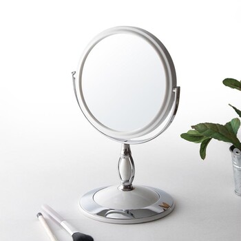 ラウンド卓上ミラーくるり 片面3倍鏡 くるりと使い分け　WH 送料無料-1