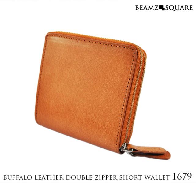 二つ折り財布 バッファローレザー ダブルZIPショート財布 BEAMZSQUARE 送料無料-3