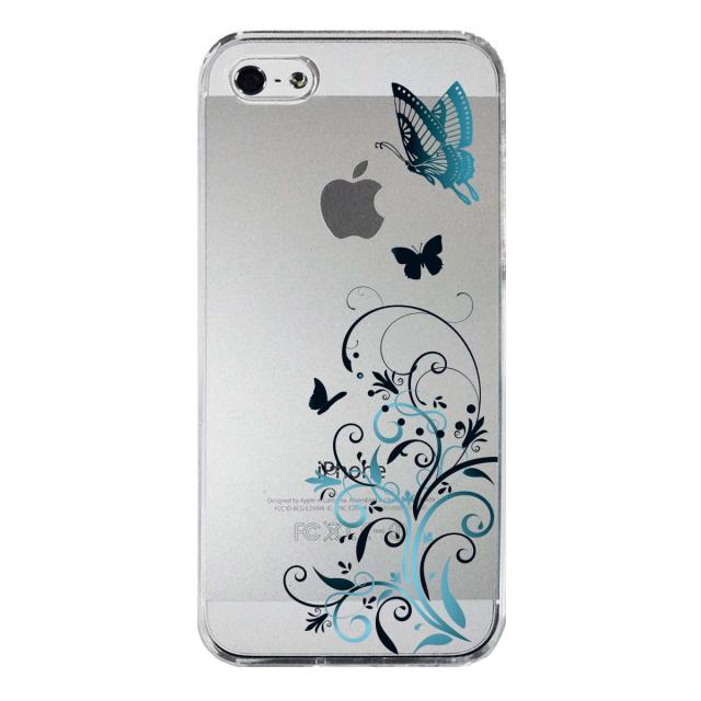 iPhone5 iPhone5s ケース クリア 花と蝶 ブルー スマホケース ハード スマホケース ハード 送料無料-3