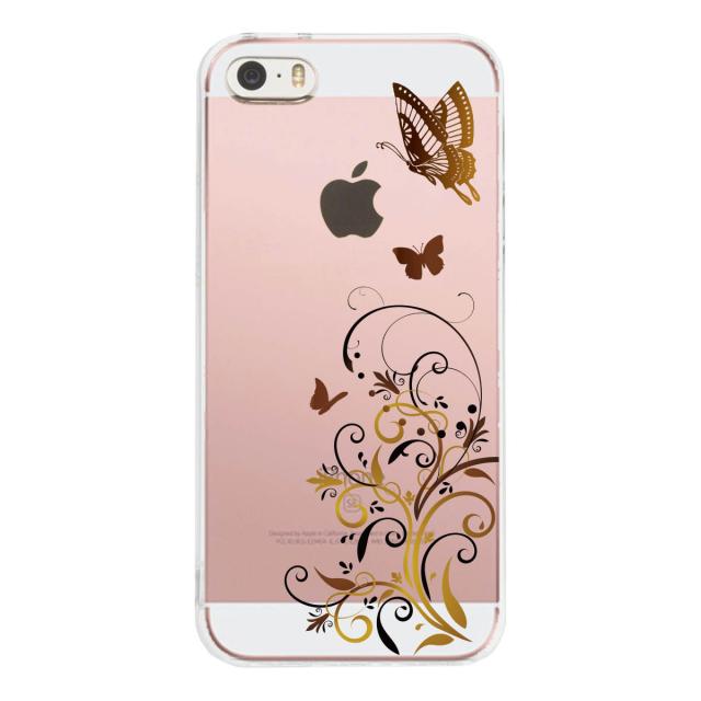 iPhone5 iPhone5s ケース クリア 花と蝶 ブラウン スマホケース ハード スマホケース ハード 送料無料-1