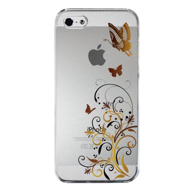 iPhone5 iPhone5s ケース クリア 花と蝶 ブラウン スマホケース ハード スマホケース ハード 送料無料-3