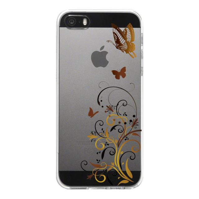iPhone5 iPhone5s ケース クリア 花と蝶 ブラウン スマホケース ハード スマホケース ハード 送料無料-4