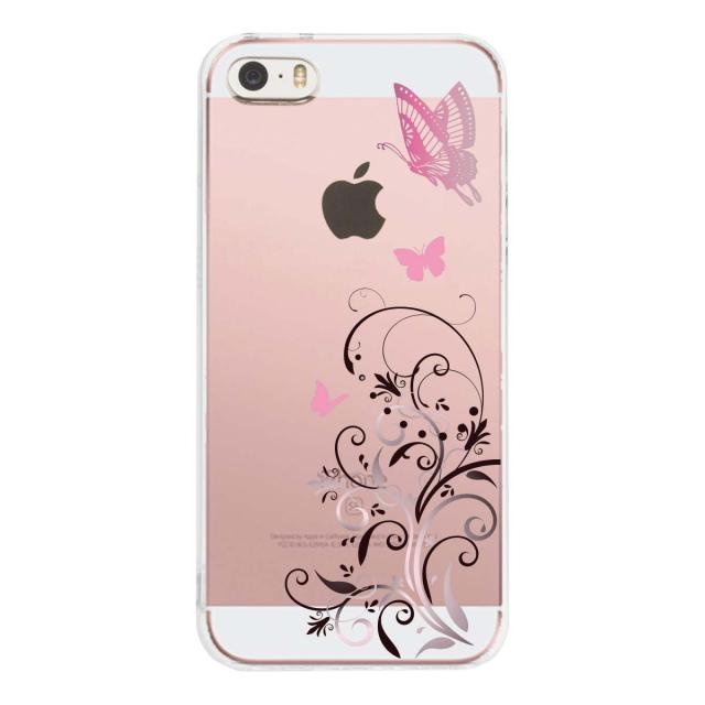 iPhone5 iPhone5s ケース クリア 花と蝶 ピンク スマホケース ハード スマホケース ハード 送料無料-1