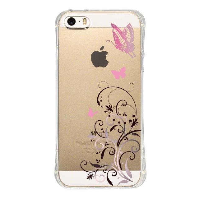 iPhone5 iPhone5s ケース クリア 花と蝶 ピンク スマホケース ハード スマホケース ハード 送料無料-2