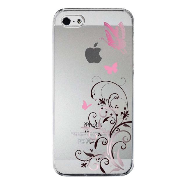 iPhone5 iPhone5s ケース クリア 花と蝶 ピンク スマホケース ハード スマホケース ハード 送料無料-3