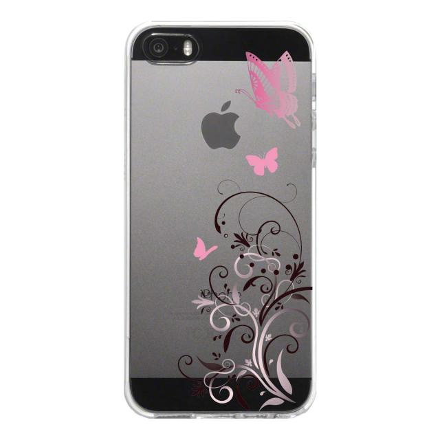 iPhone5 iPhone5s ケース クリア 花と蝶 ピンク スマホケース ハード スマホケース ハード 送料無料-4
