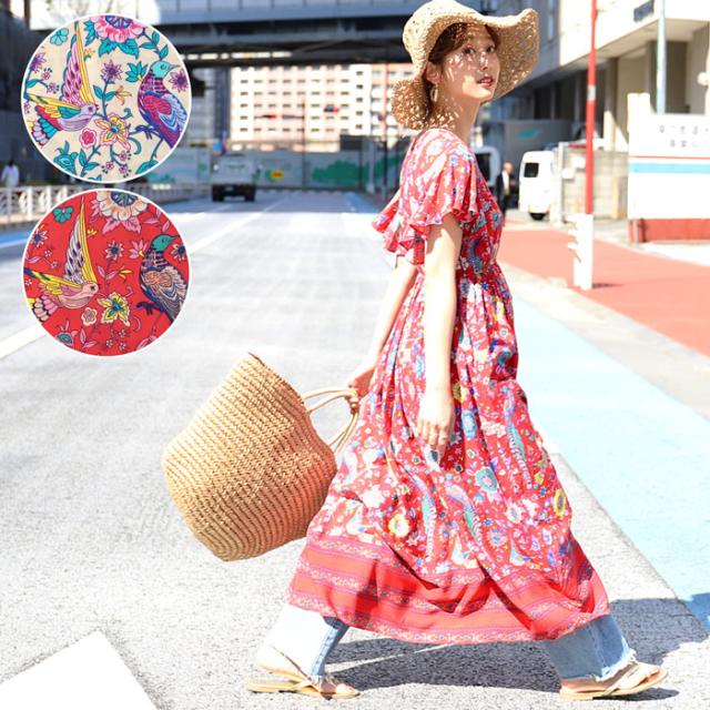 還元祭クーポン利用可能 値下げ 2629円 21円 メール便不可 フレアスリーブオリエンタル柄カシュクールワンピースcocaオリジナルの通販はau Pay マーケット Coca