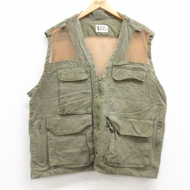 古着 フィッシング ベスト メンズ 90年代 90s 緑他 グリーン XLサイズ