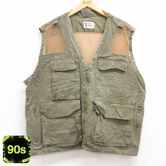 古着 フィッシング ベスト メンズ 90年代 90s 緑他 グリーン XLサイズ