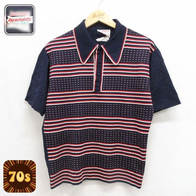 古着 半袖 ニット メンズ 70年代 70s イタリア製 ネイビー spe 26