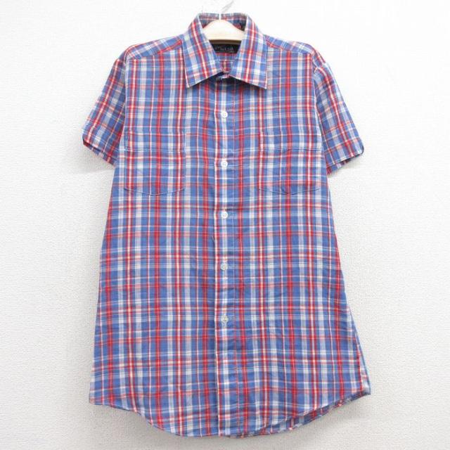 古着 半袖 シャツ キッズ ボーイズ 子供服 80年代 80s 薄紺他 ネイビー