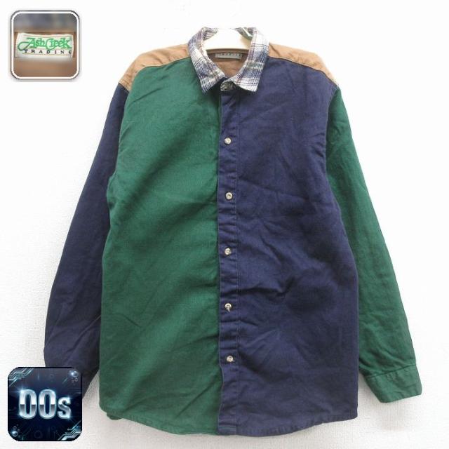 古着 長袖 シャツ キッズ 子供服 00年代 00s クレイジーパターン 紺他 